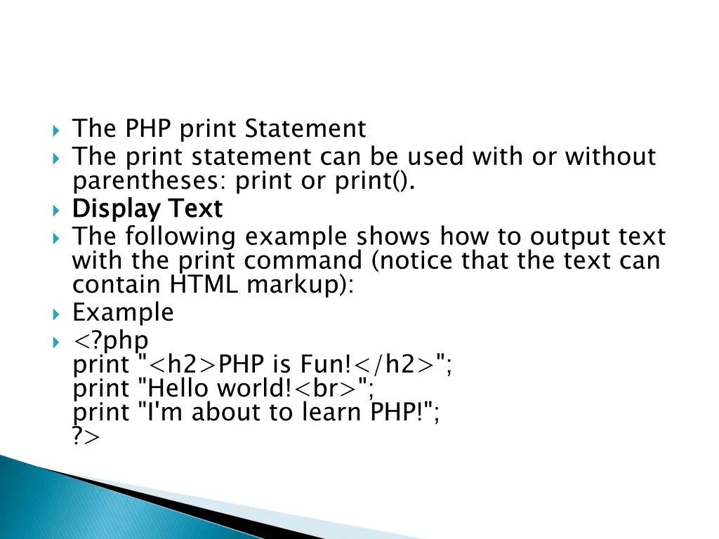 the php print statement the print statement