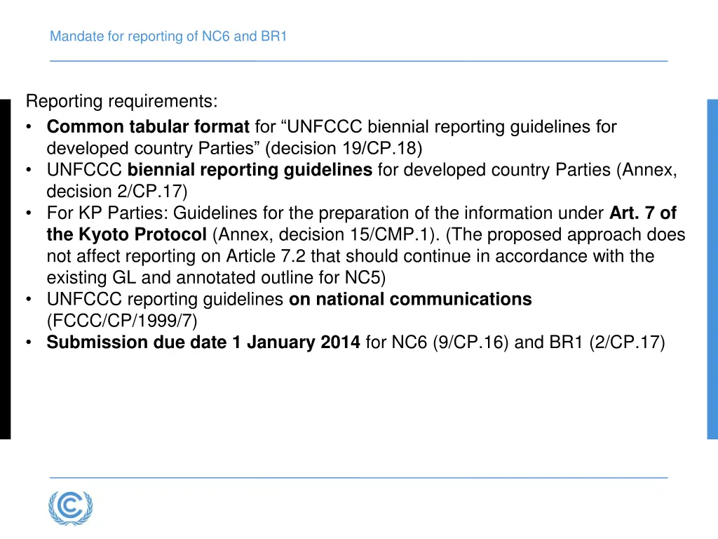 mandate for reporting of nc6 and br1
