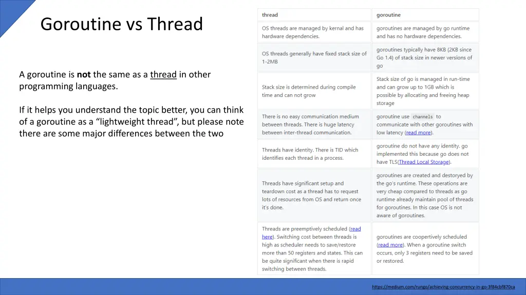 goroutine vs thread