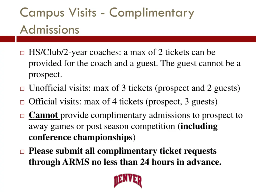 campus visits complimentary admissions
