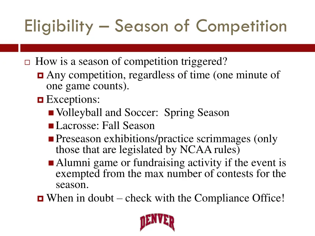 eligibility season of competition