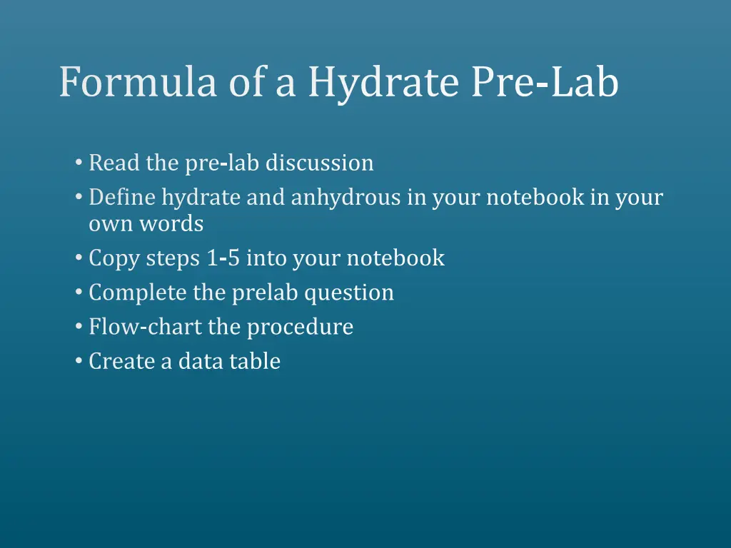 formula of a hydrate pre lab
