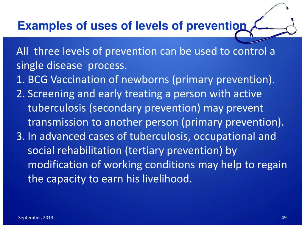 examples of uses of levels of prevention