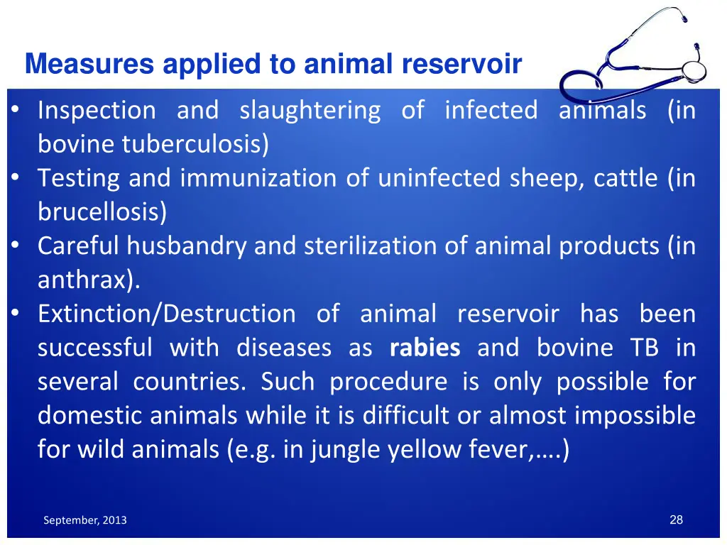 measures applied to animal reservoir