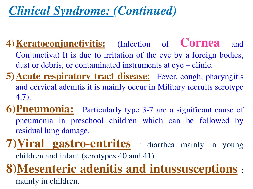 clinical syndrome continued