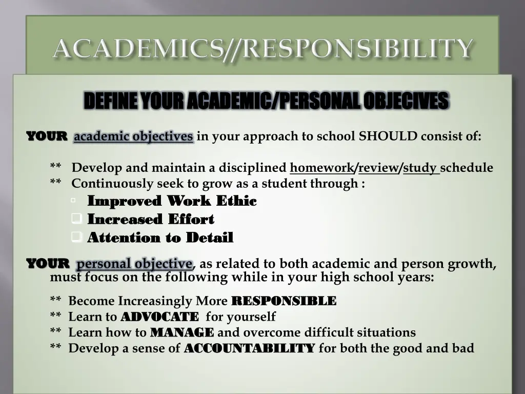 define your academic personal objecives define