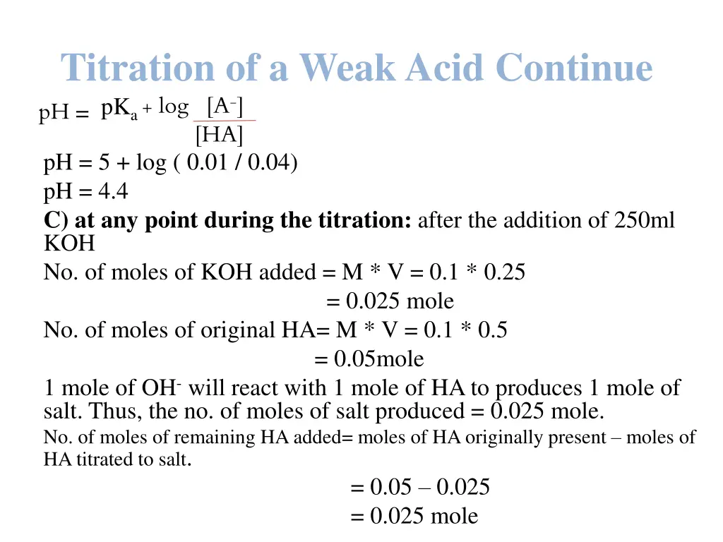 titration of a weak acid continue pk a log a ha