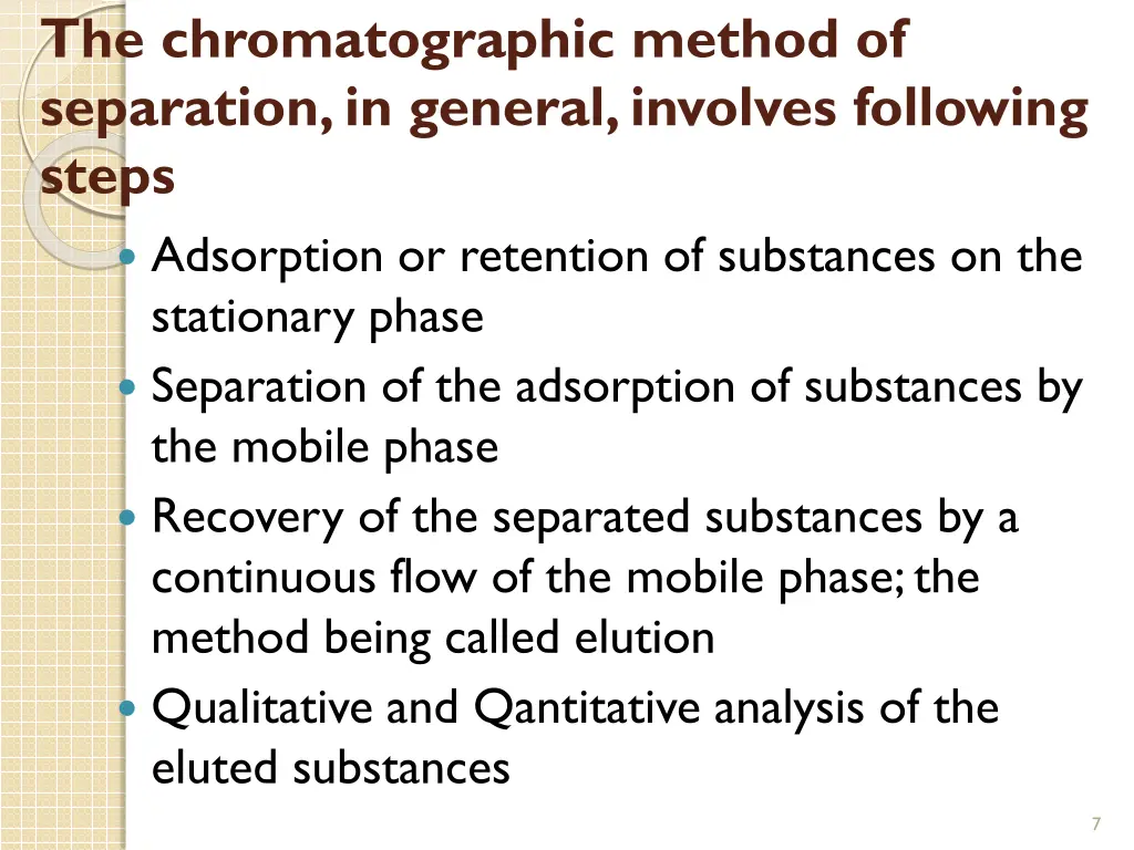 the chromatographic method of separation