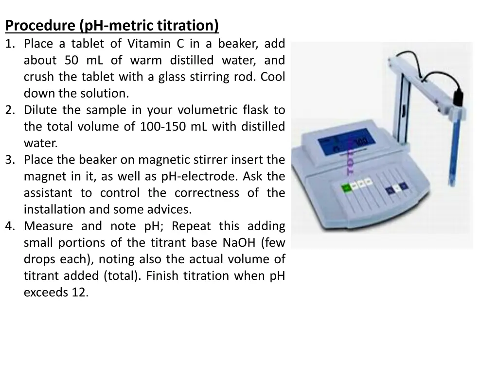 procedure ph metric titration 1 place a tablet