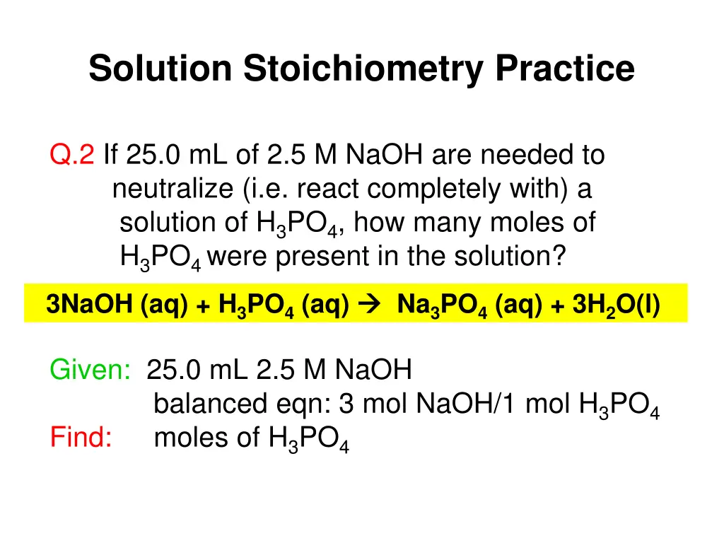 solution stoichiometry practice