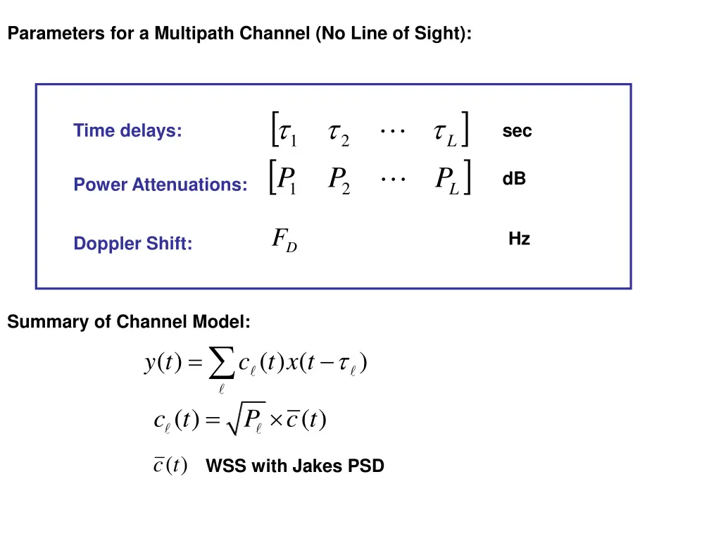 parameters for a multipath channel no line