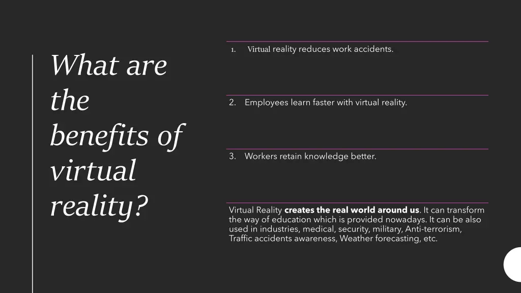 virtual reality reduces work accidents