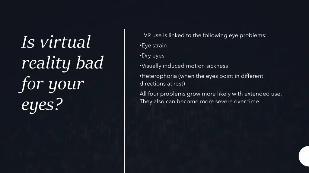 vr use is linked to the following eye problems