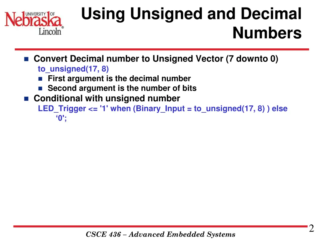 using unsigned and decimal