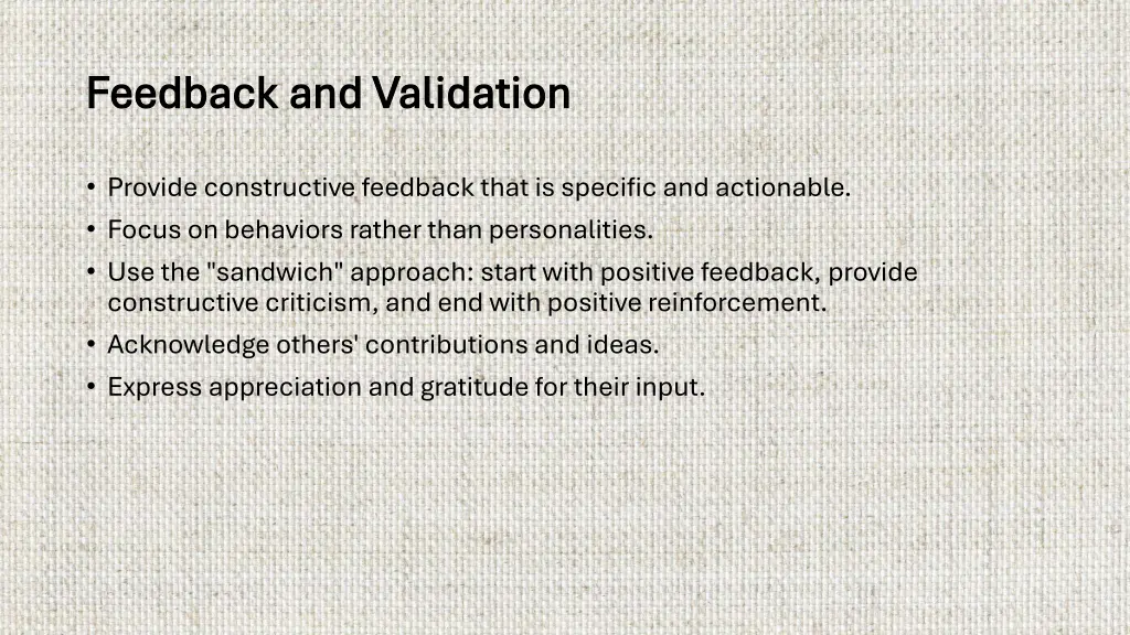 feedback and validation feedback and validation