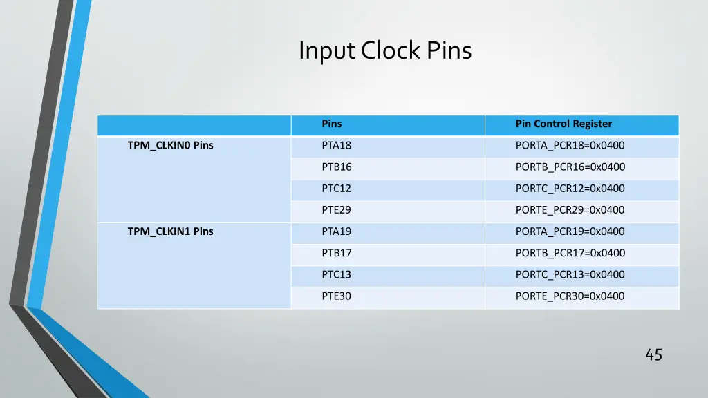 input clock pins