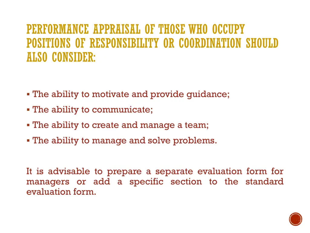 performance appraisal of those who occupy