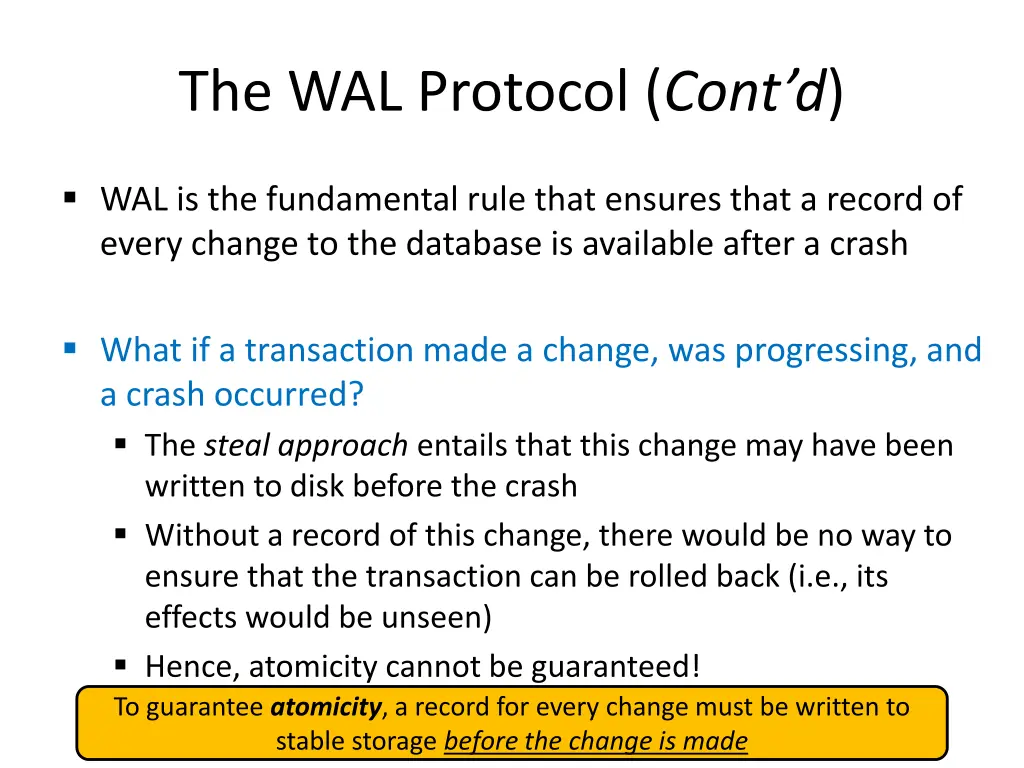 the wal protocol cont d