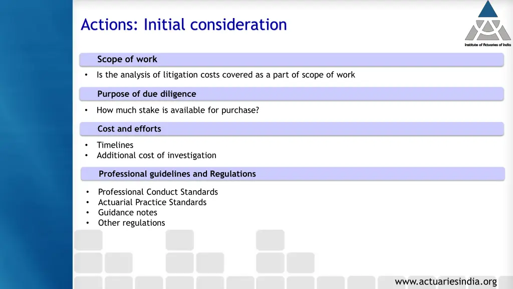 actions initial consideration