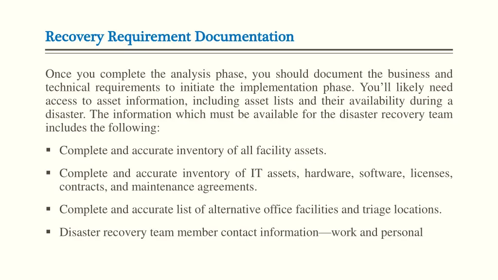 recovery requirement recovery requirement