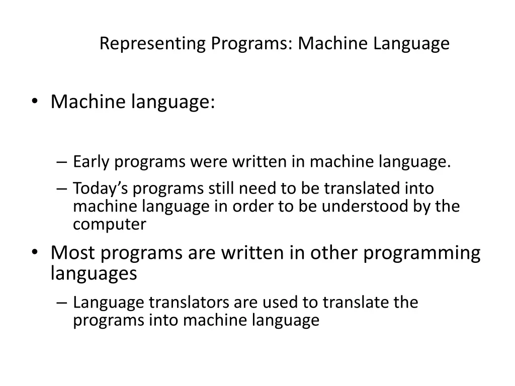 representing programs machine language