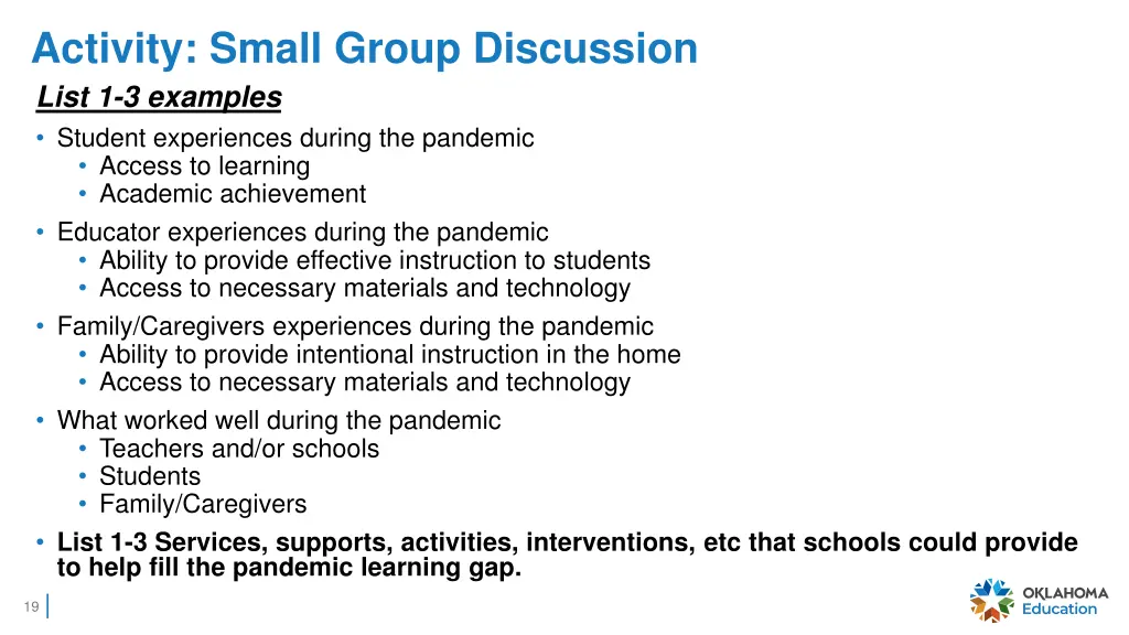 activity small group discussion list 1 3 examples