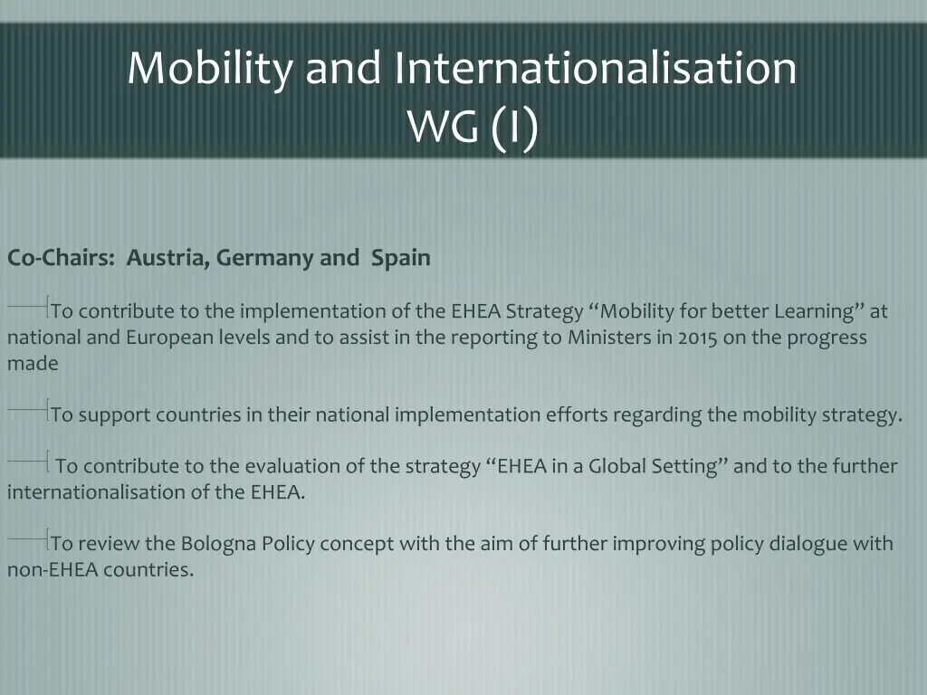 mobility and internationalisation wg i