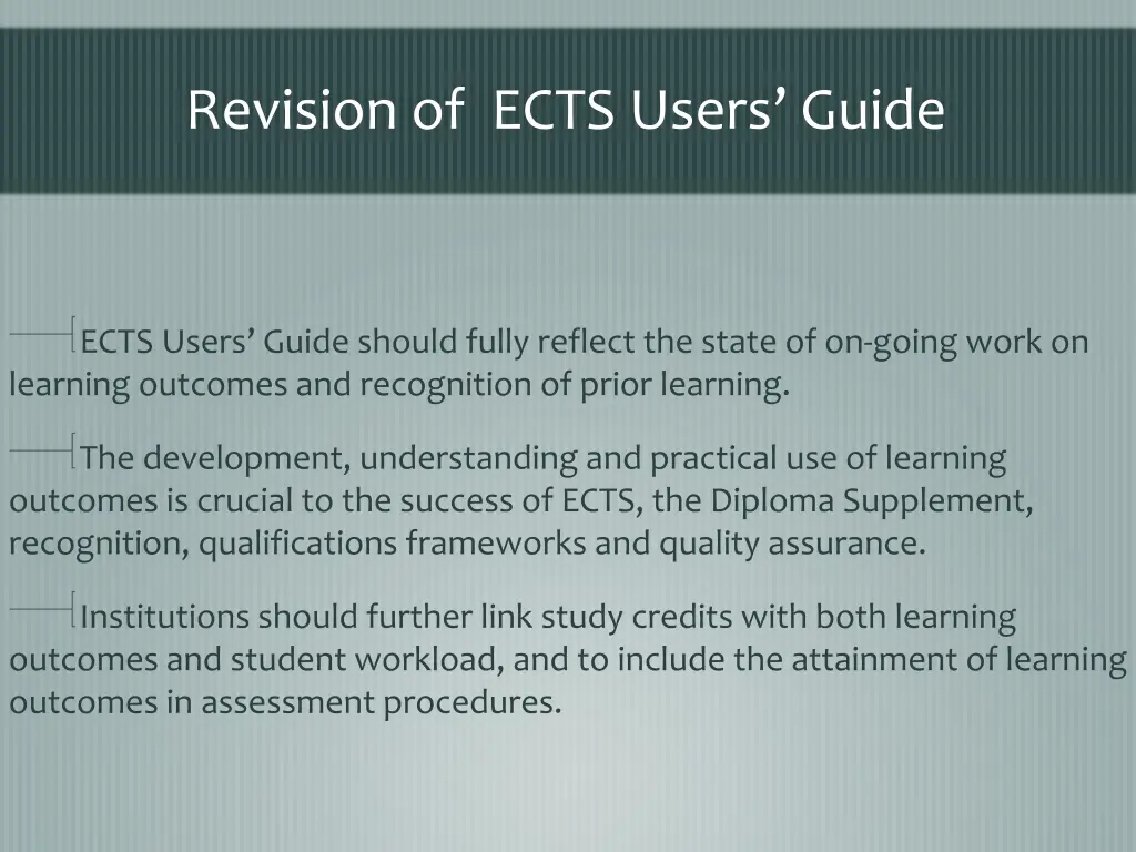 revision of ects users guide