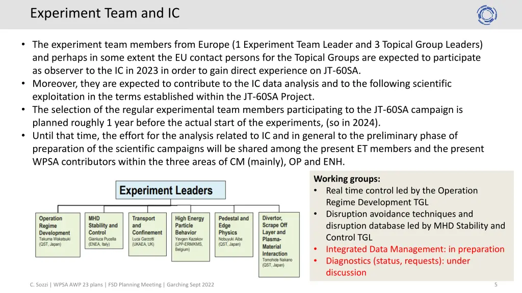 experiment team and ic