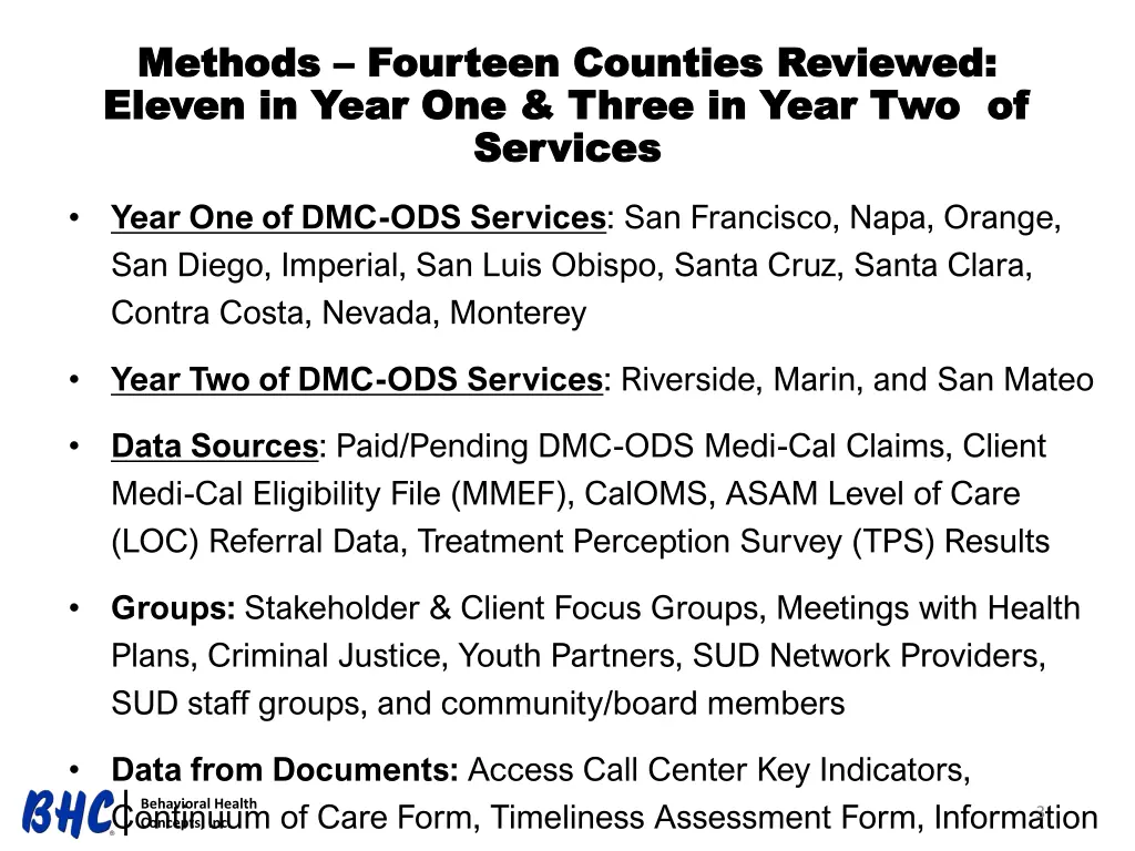 methods methods fourteen counties reviewed