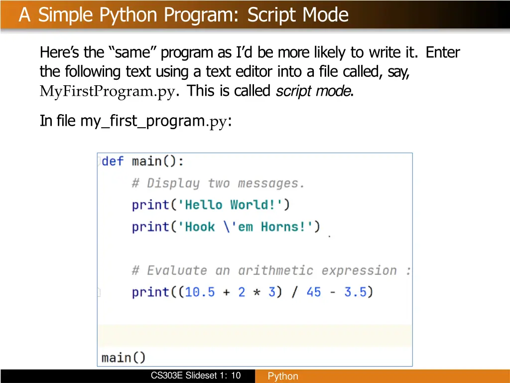 a simple python program script mode