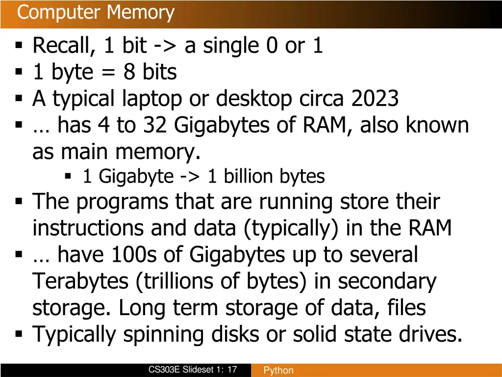 computer memory recall 1 bit a single
