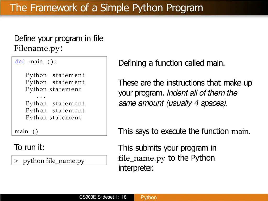 the framework of a simple python program