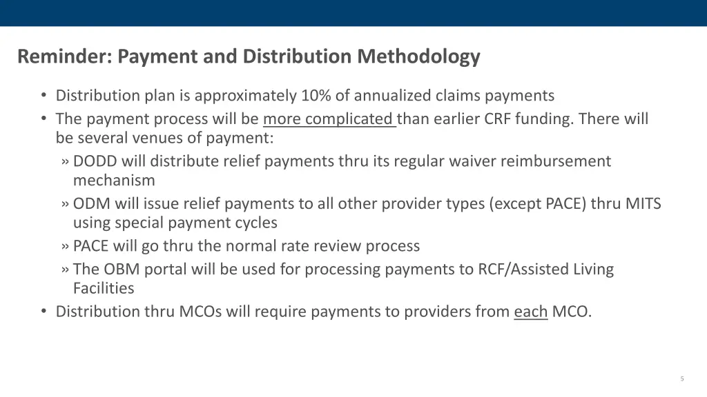 reminder payment and distribution methodology