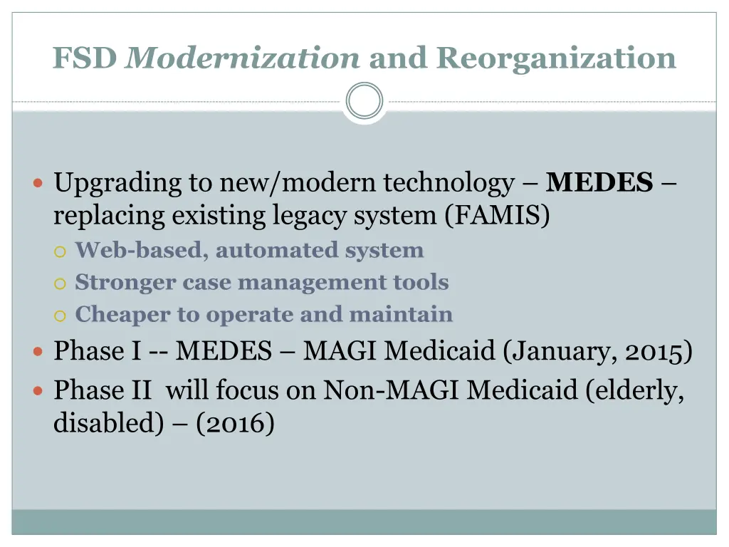 fsd modernization and reorganization