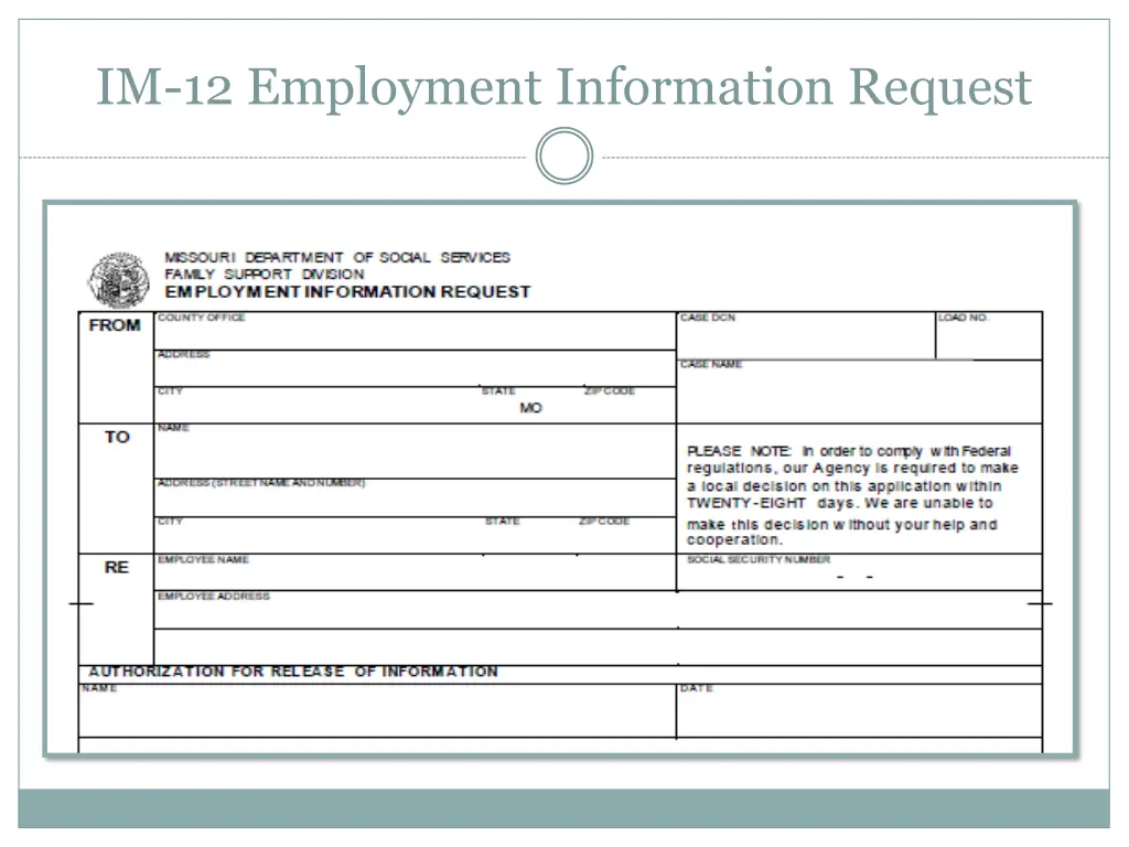 im 12 employment information request