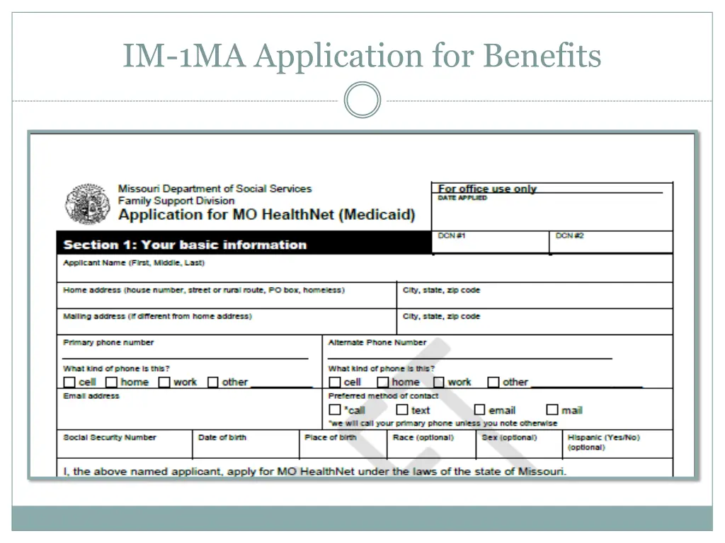 im 1ma application for benefits