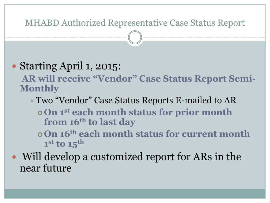 mhabd authorized representative case status report