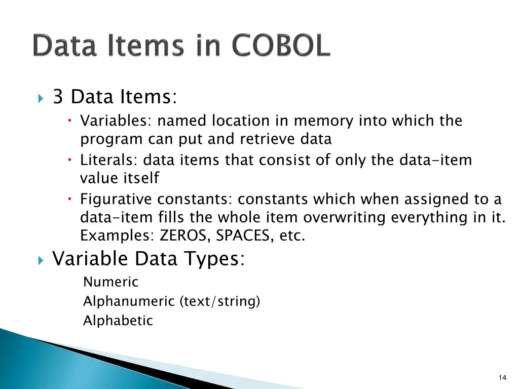 3 data items variables named location in memory