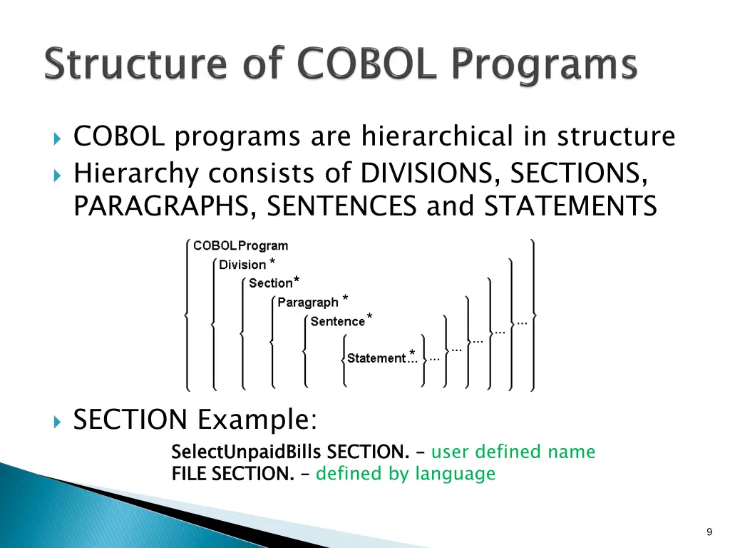 cobol programs are hierarchical in structure