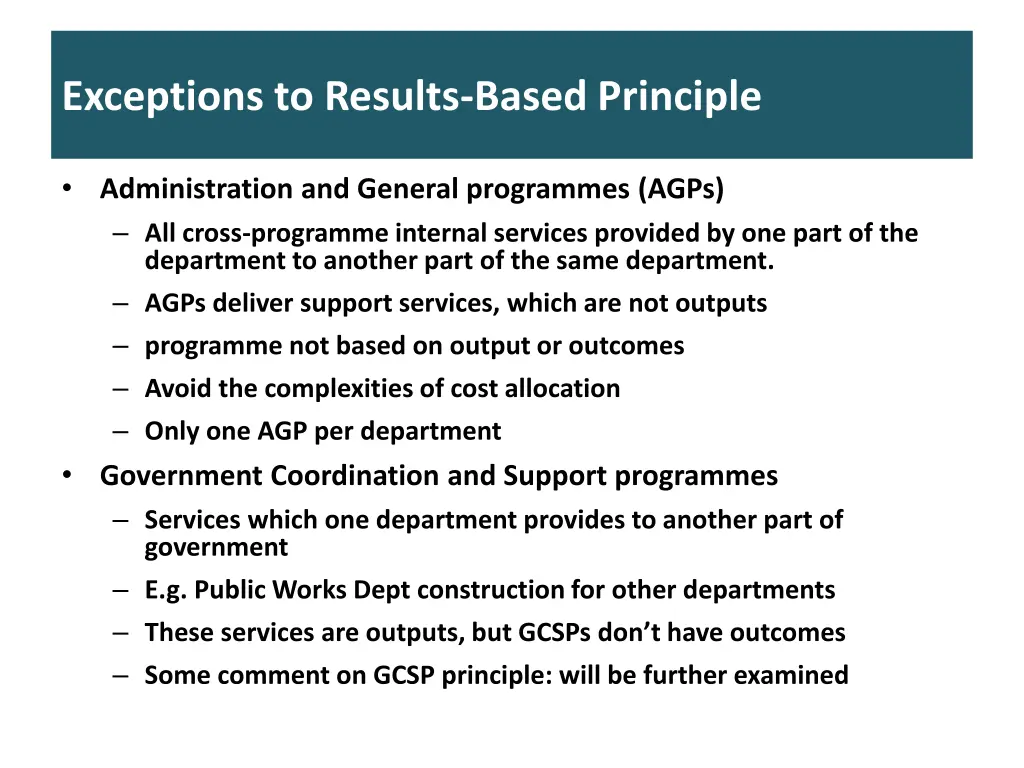 exceptions to results based principle