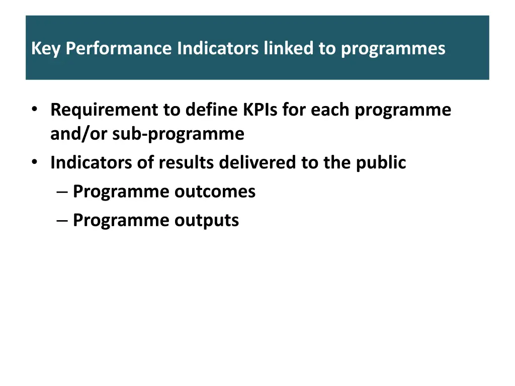 key performance indicators linked to programmes