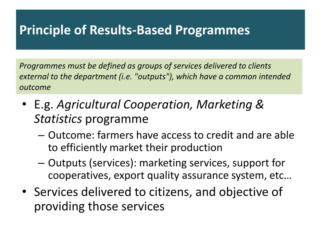 principle of results based programmes