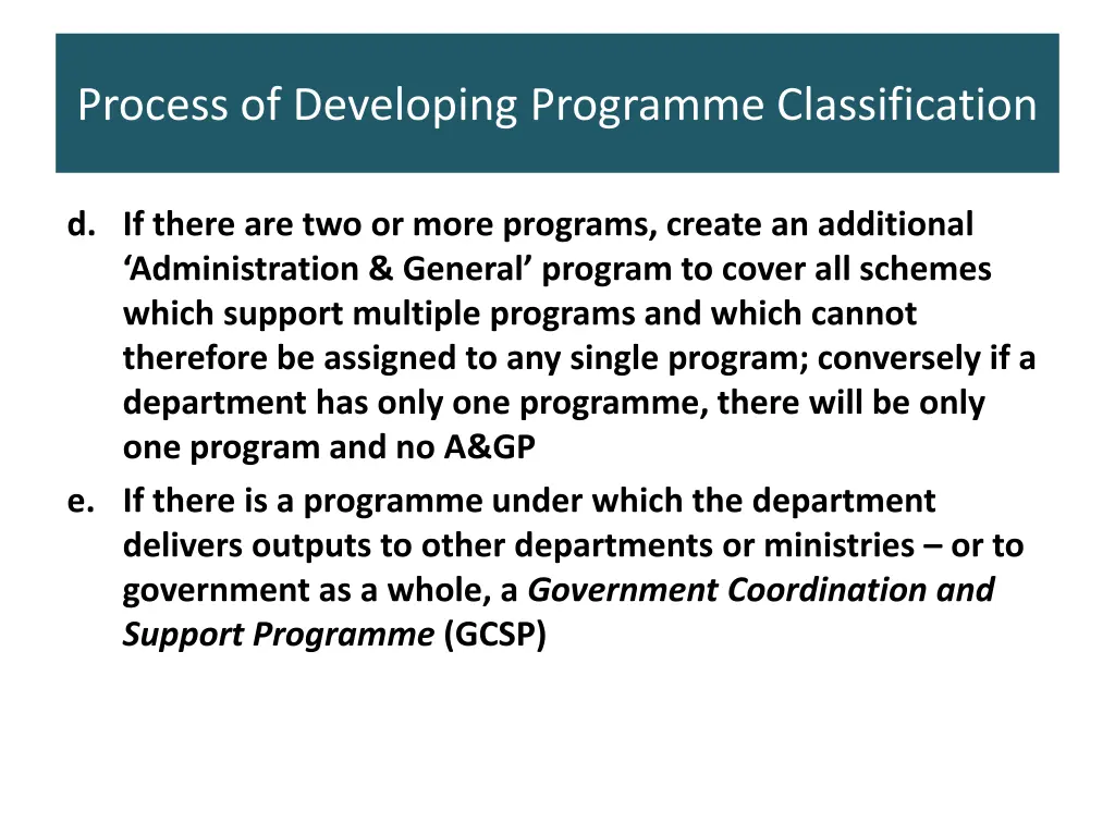 process of developing programme classification 5