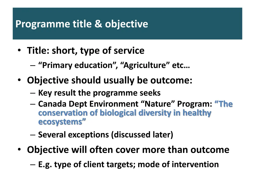programme title objective