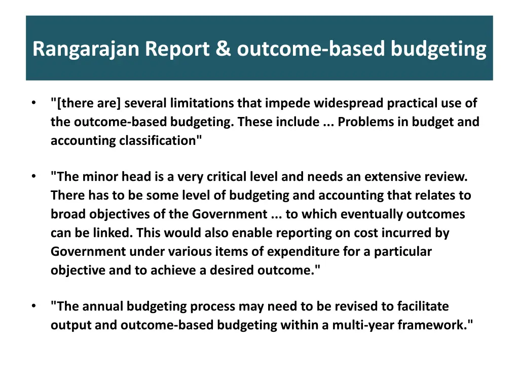 rangarajan report outcome based budgeting
