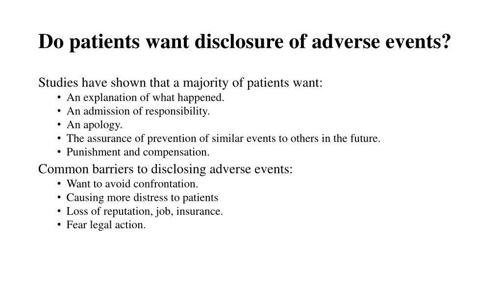 do patients want disclosure of adverse events