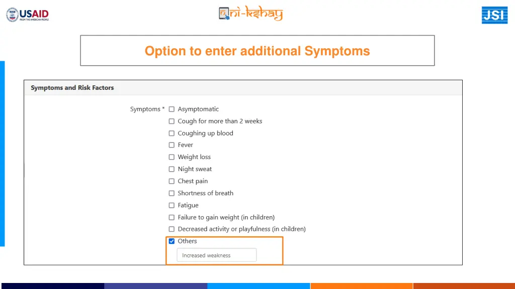 option to enter additional symptoms