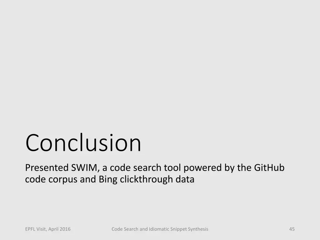 conclusion presented swim a code search tool