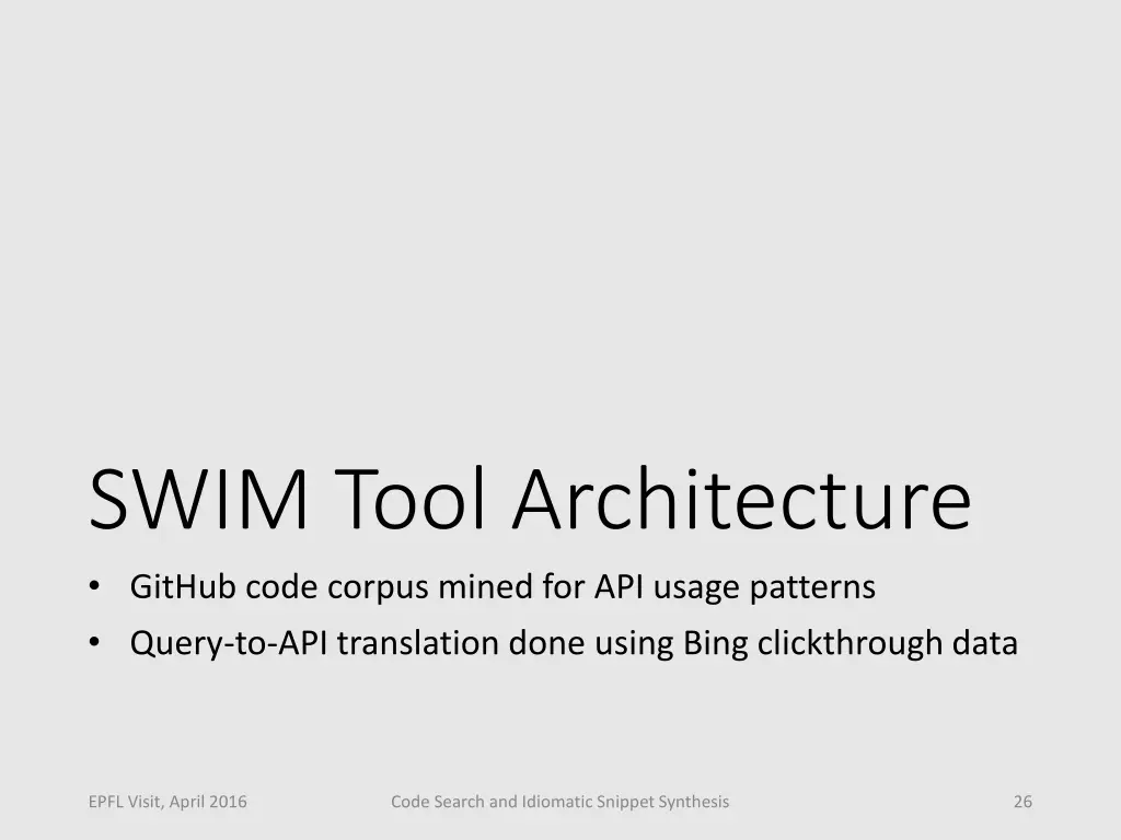 swim tool architecture github code corpus mined